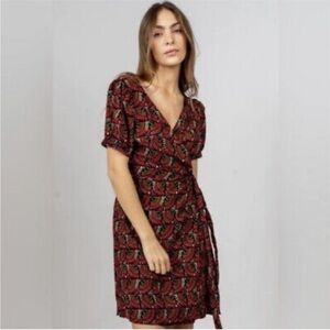 Silk & Salt Anthropologie Surplice Wrap Maroon Midi Dress Sz M